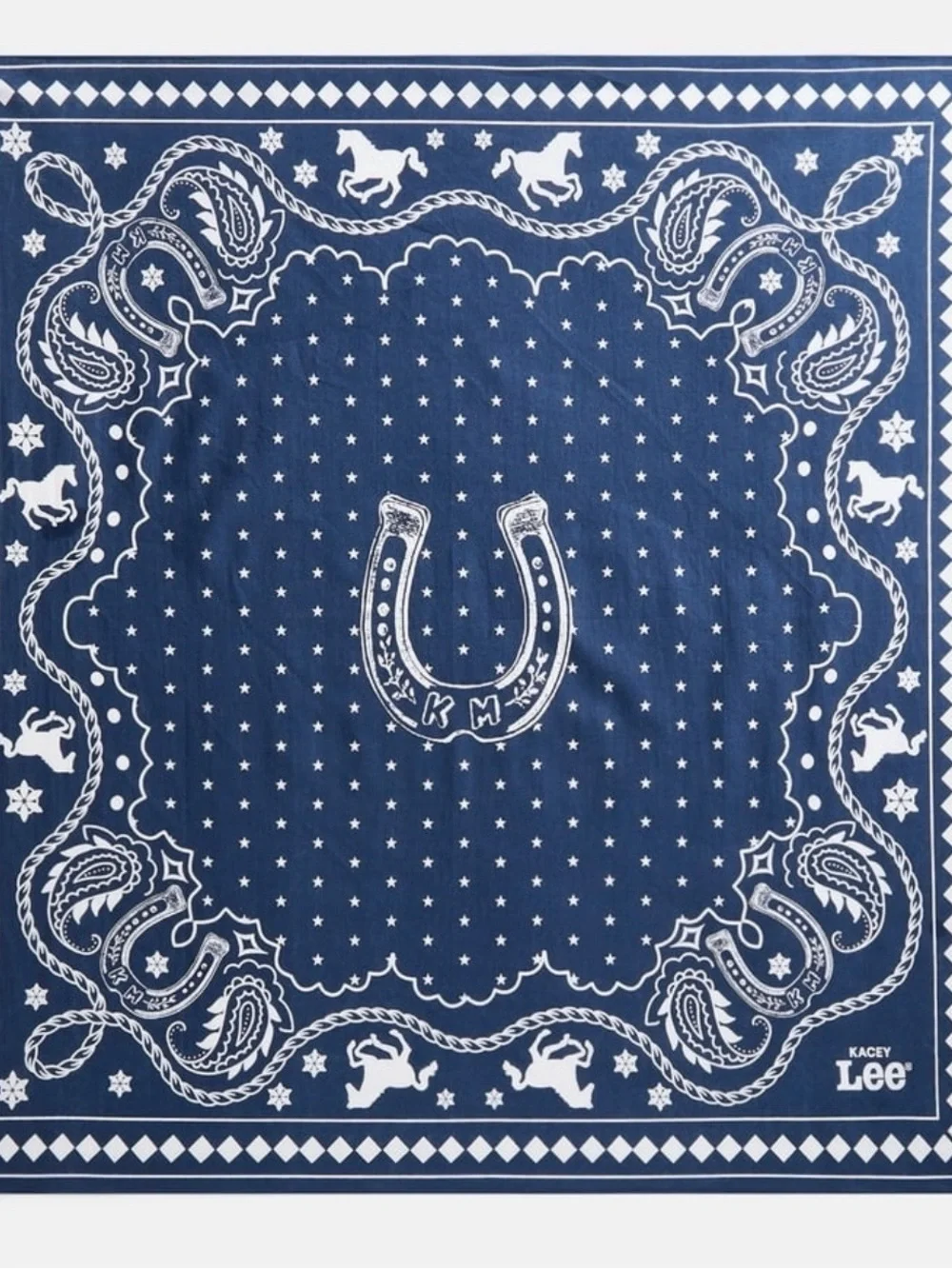 Women’s Navy Bandana Neck Scarf with Concho Accent